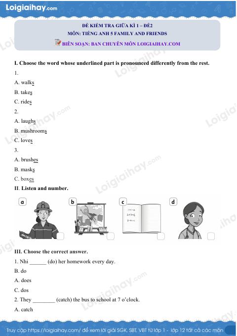 Đề thi giữa kì 1 Tiếng Anh 5 Family and Friends - Đề số 2